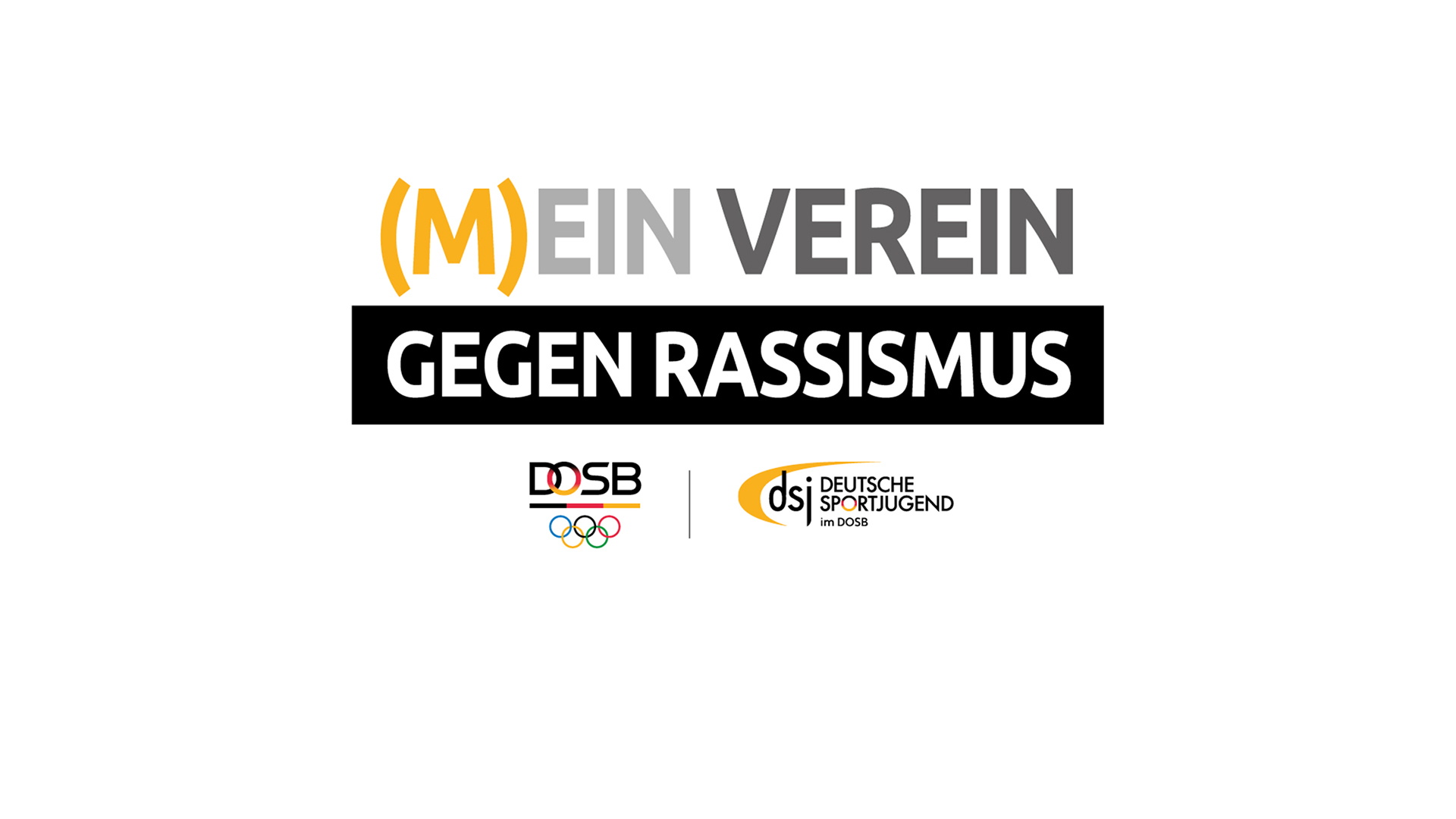 Logo des Vereinswettbewerbs '(M)ein Verein gegen Rassismus' von dsj und DOSB mit den Logos von DOSB und Deutsche Sportjugend