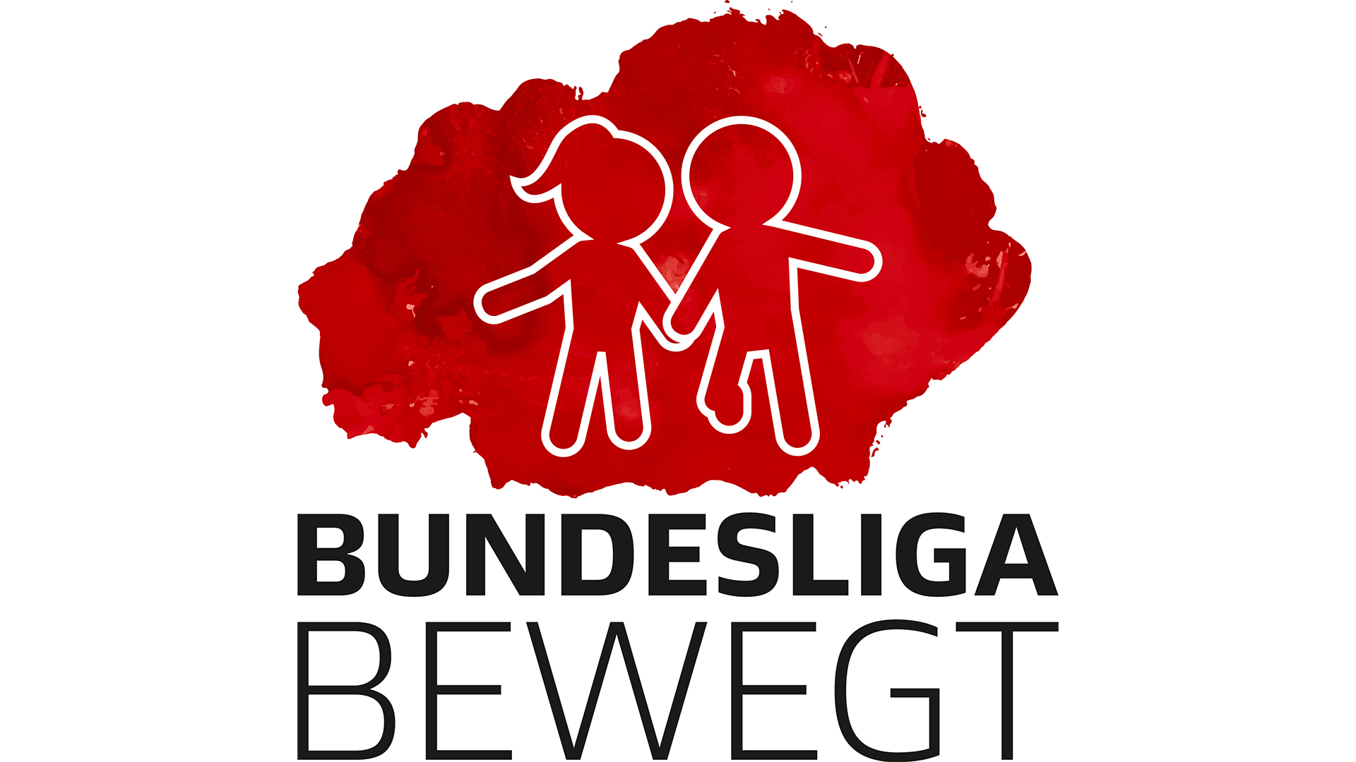 Logo von Bundesliga Bewegt mit zwei stilisierten Figuren, die sich an den Händen halten, über dem Text 'BUNDESLIGA BEWEGT'