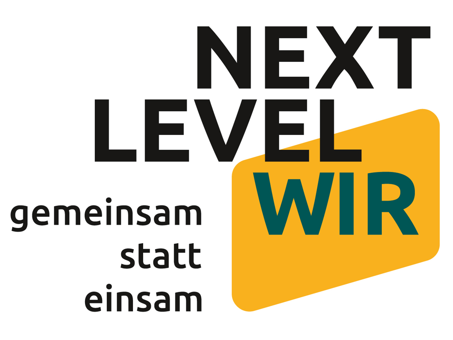 Logo „NEXT LEVEL WIR“ mit gelbem grafischem Element