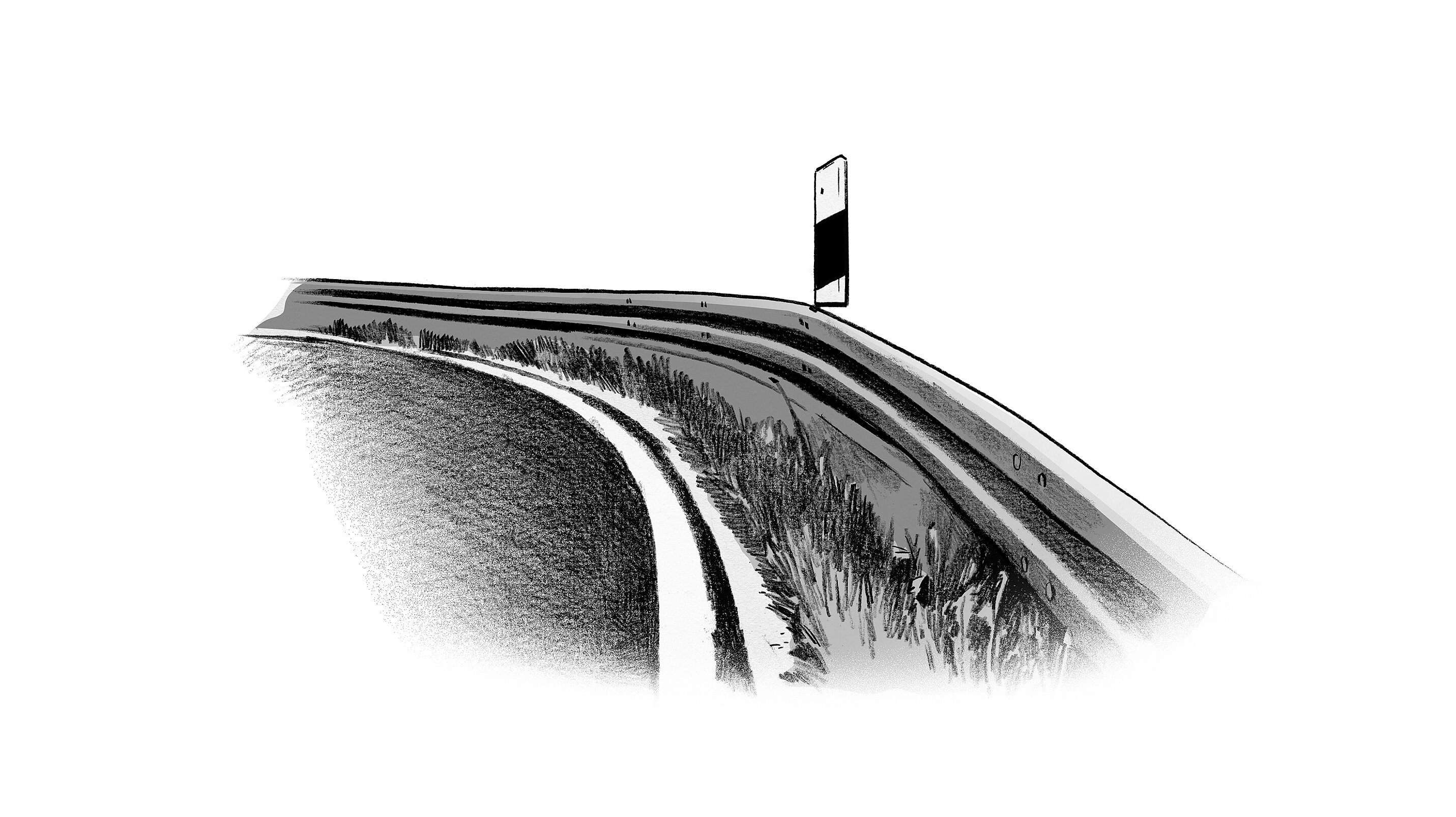 Schwarze Leitplanke an einer kurvigen Straße mit Leitpfosten, symbolisch für die Sportpolitik der AfD im Kontext des Gutachtens von Richard Gebhardt