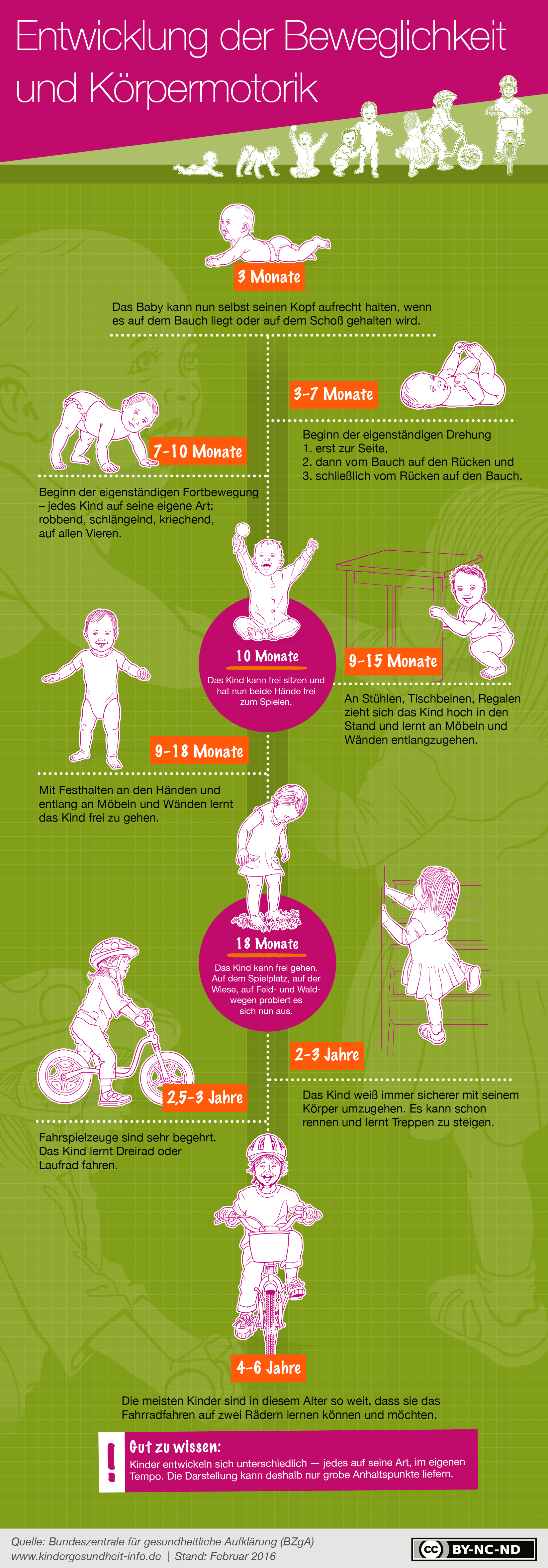 Infografik Entwicklung der Beweglichkeit und Körpermotorik bei Kinder bis 6 Jahre