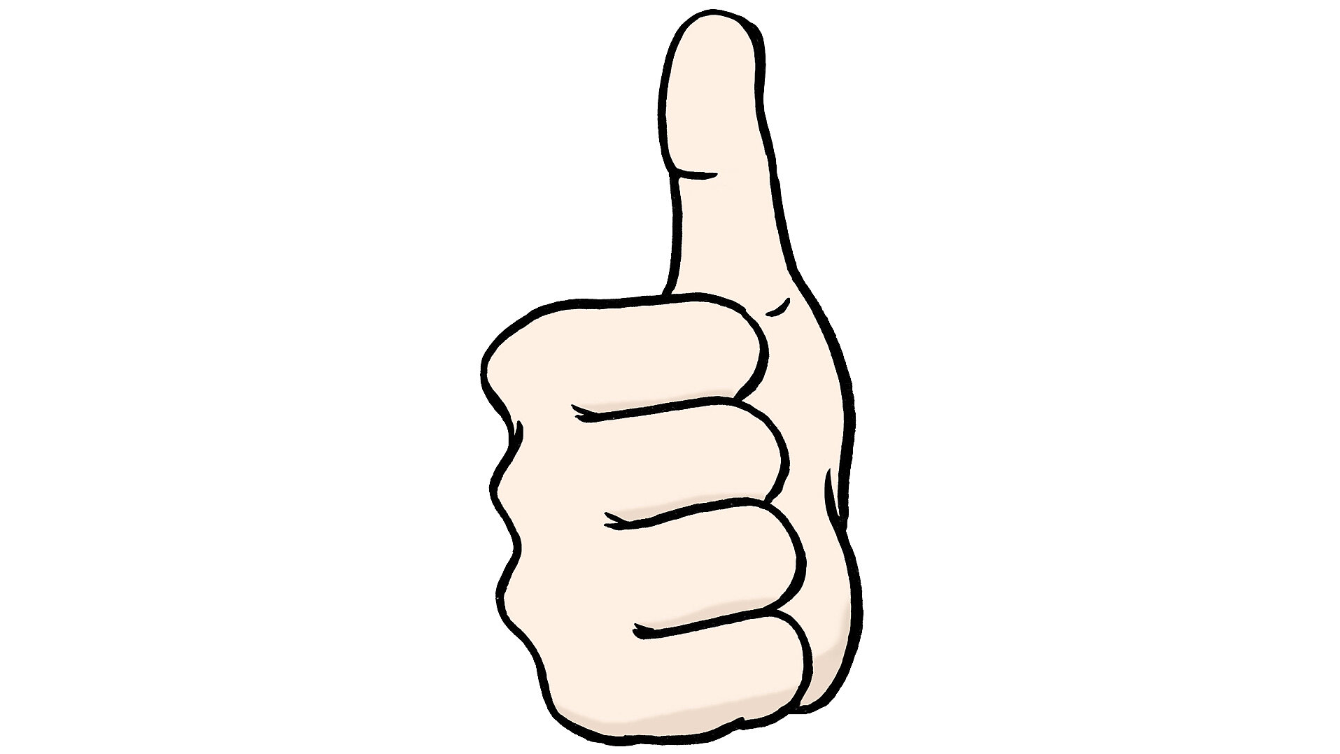 Eine handgezeichnete Hand zeigt einen Daumen nach oben, was Zustimmung oder Positives symbolisiert.