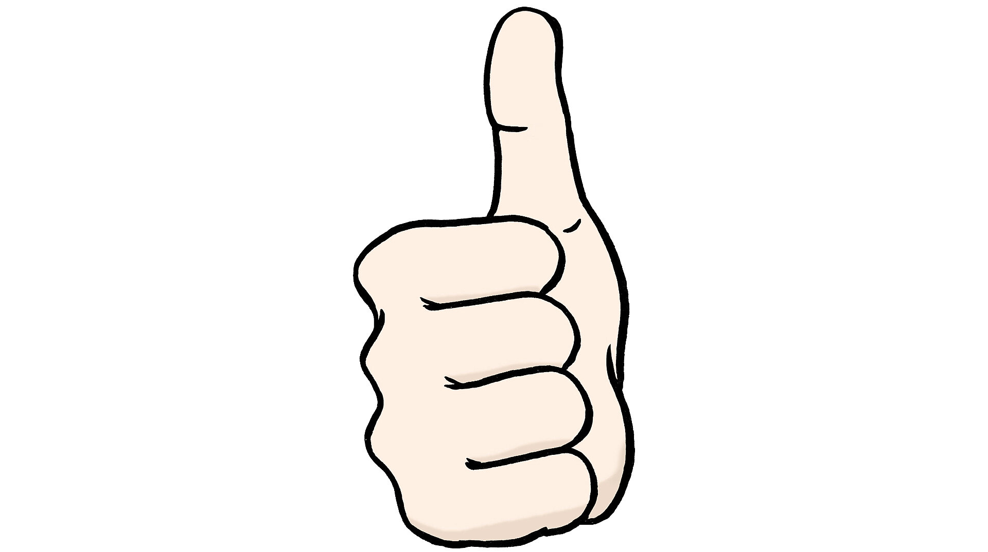 Eine handgezeichnete Hand zeigt einen Daumen nach oben, was Zustimmung oder Positives symbolisiert.