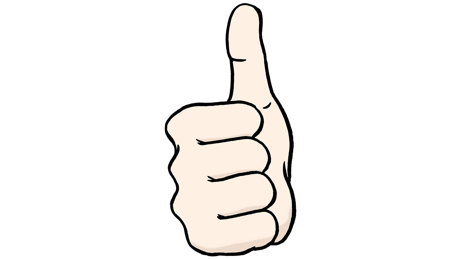 Eine handgezeichnete Hand zeigt einen Daumen nach oben, was Zustimmung oder Positives symbolisiert.